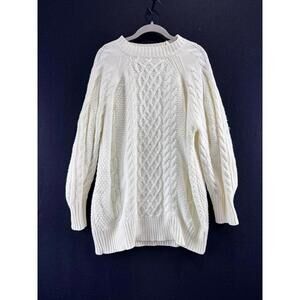Anrabess XL Cable Knit Chunky Grandpa Sweater Ivory  Lagenlook Womens
